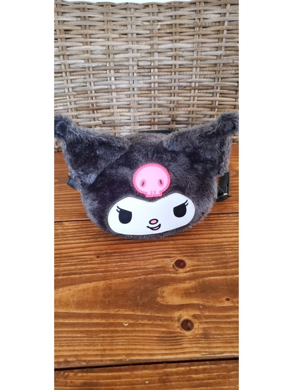 Kuromi Sanrio Loungefly Gray Plush Crossbody Bag With Adjustable Strap